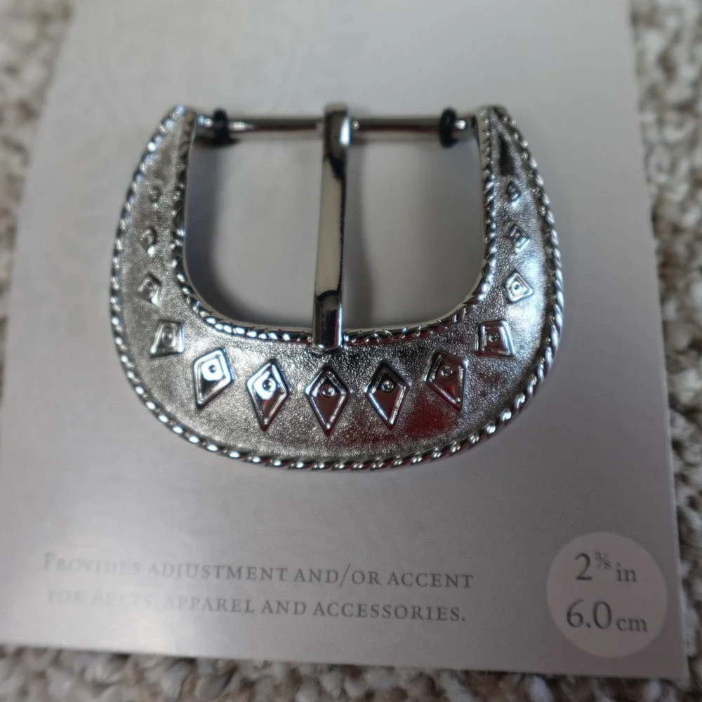 Simplicity Lyre Buckle Silver Tone Western Diamond Accent 2.375in 881096070A NEW